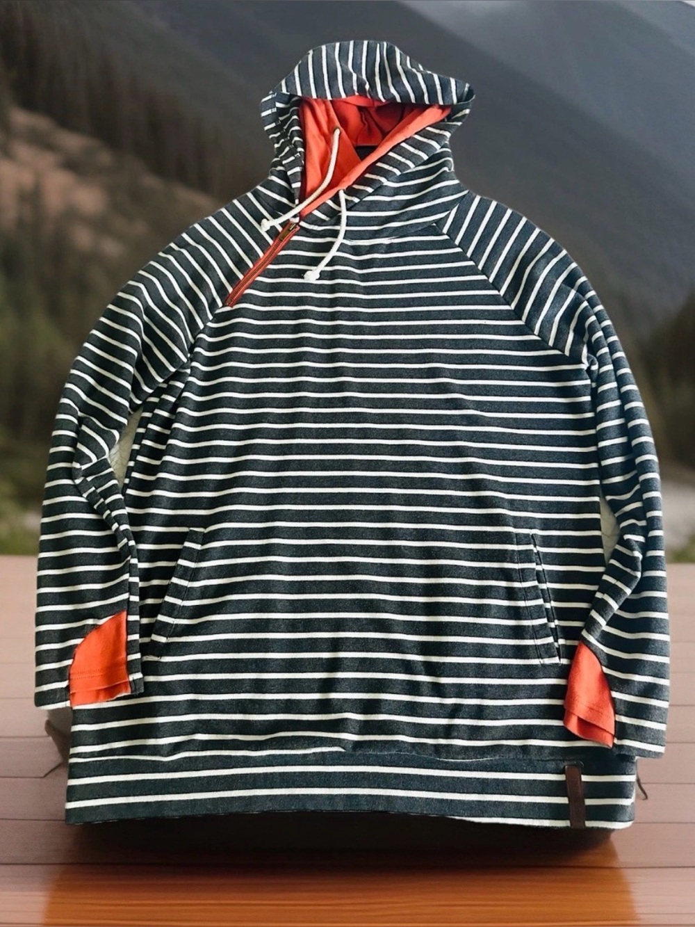 Ampersand Avenue Double Hoodie XXXL 3X Gray Stripe Pullover Drawstring Pockets